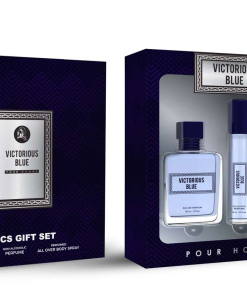 Set parfum cadou barbati, Victorious Blue, apa de parfum 50 ml, roll-on 15ml, spray corp 50ml
